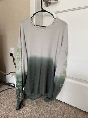 Boys Lie Gradient Olive Green & Cream Studded Waffle Knit Sweatshirt